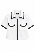 AZUS  Crop Polo Shirt – White