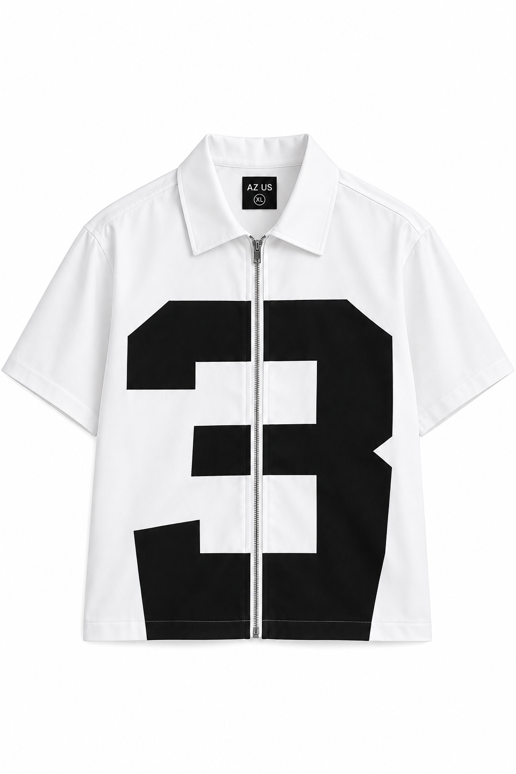 AZUS Zip-Up Shirt – White & Black
