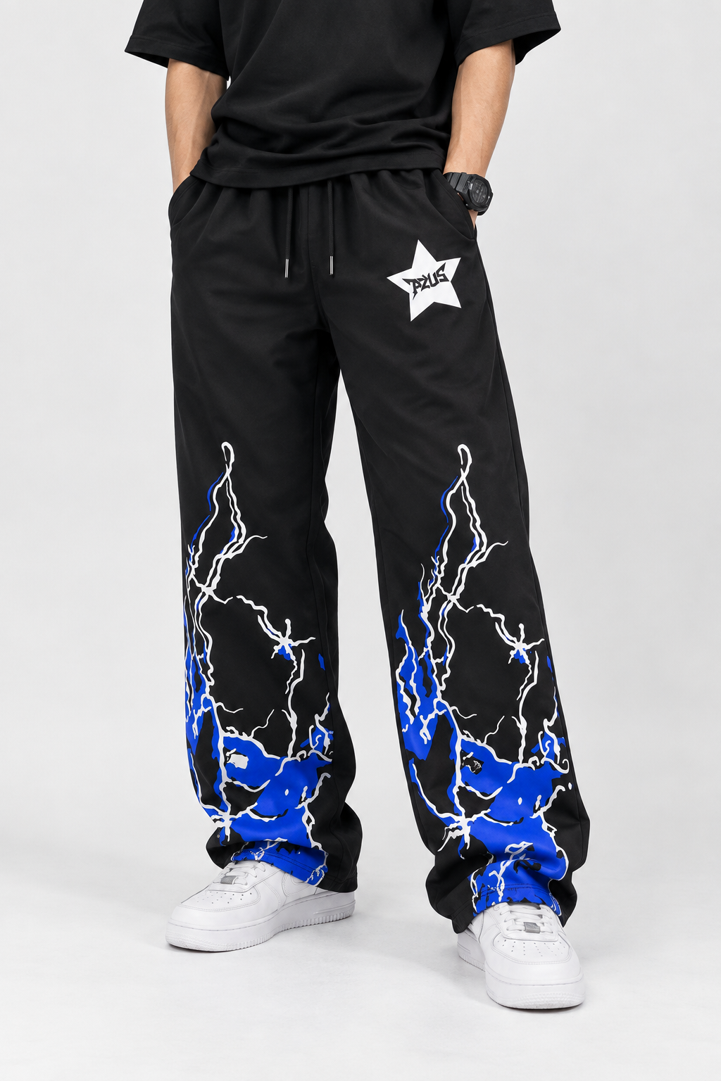 AZUS Lightning Graphic Wide-Leg Track Pants