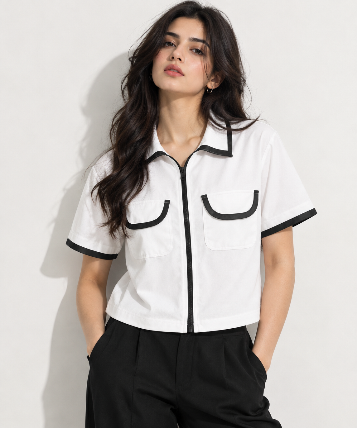 AZUS  Crop Polo Shirt – White