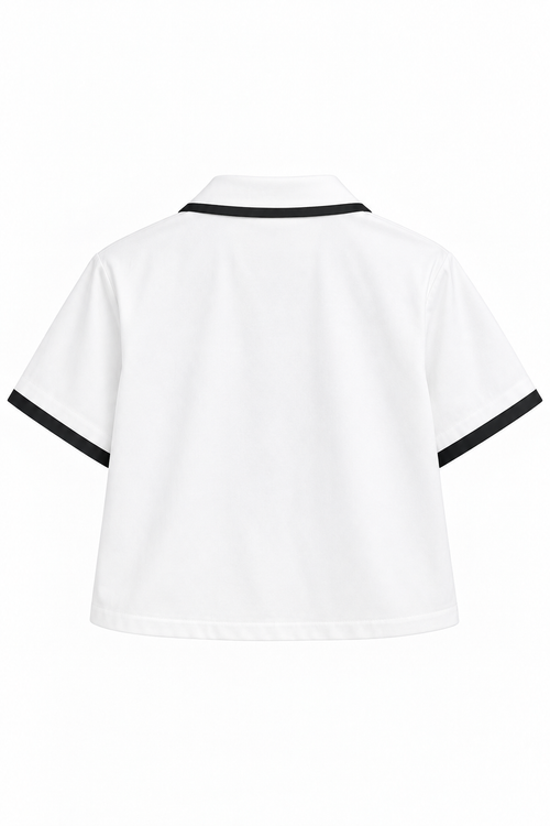 AZUS  Crop Polo Shirt – White